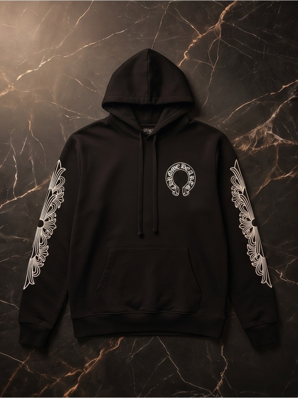 Chrome Hearts Black Hoodie with White Sleeve